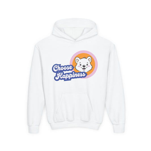 Youth Hoodie - Choose Happiness Quokka Design, Cozy Sweatshirt for Kids, Great Gift for Birthdays, Fun Casual Wear, Cheerful Outfit
